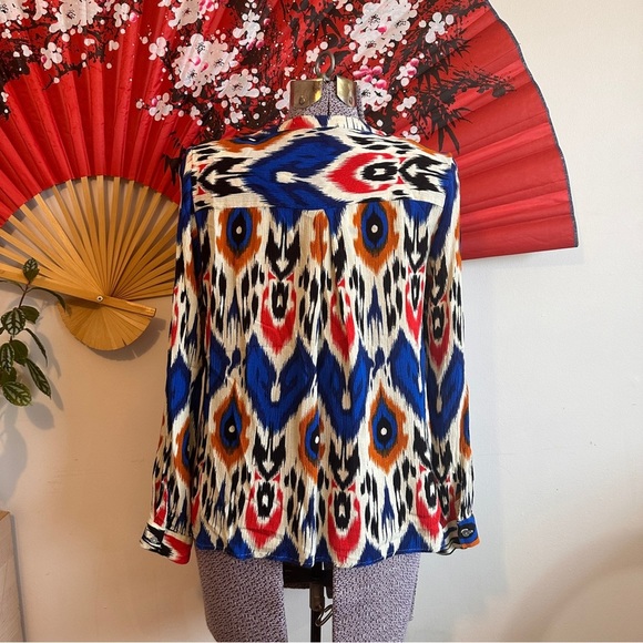 Anthropologie See U Soon Blue Red Orange Blouse - Picture 4 of 8
